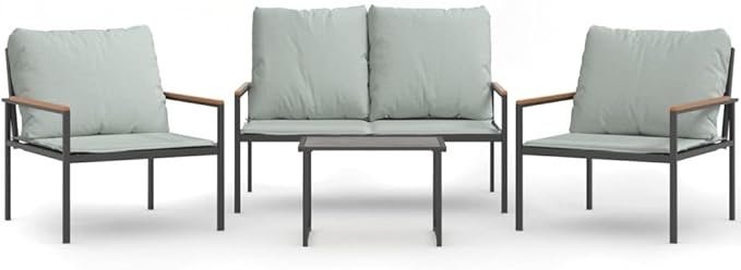 4 Piece Patio Lounge Set with Cushions, Porch Furniture Set Sectional Sofa Patio Conversation Set Outdoor Dining Sets for Piazza Poolside Exhibition Garden Anthracite Steel