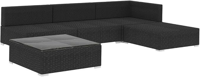 Patio Lounge Set with Cushions,Outdoor Furniture,Outdoor Furniture Sets,Patio Conversation Sets,for Garden,Deck,Backyard,5 Piece Poly Rattan Black