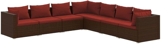7 Piece Patio Lounge Set with CushionsOutdoor Dining Chairs,Patio Furniture Set,Outdoor Sectional Sofa,Patio Conversation Seat,Outdoor Seating,Modern Style,for Garden,Backyard, Poly Rattan Brown
