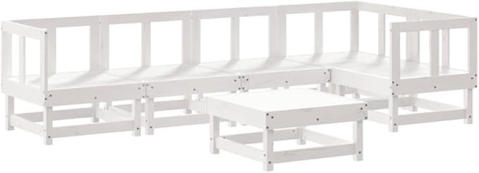 6 Piece Patio Lounge Set with Cushions, Outdoor Dining Sets Front Porch Furniture Patio Conversation Set Porch Furniture Set for Garden Negotiation Area Poolside Piazza White Solid Wood
