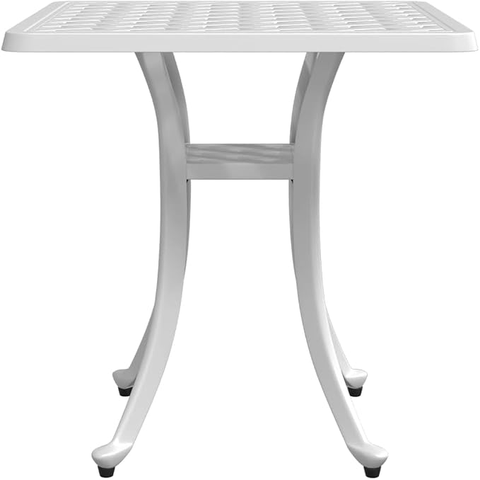 White Cast Aluminum Square Garden Table for Outdoor Patio Balcony, Durable Compact 4-Person Dining Furniture with Fade Resistant Finish