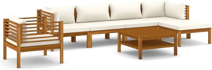Patio Lounge Set with Cream Cushion,Patio Furniture Sets,Patio Conversation Sets,Outdoor Furniture Sets,for Garden,Backyard,Outdoor,7 Piece Solid Acacia Wood