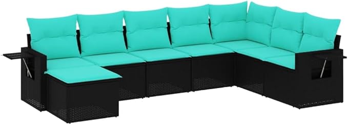 8 Piece Patio Sofa Set with Cushions, Garden Lounge Set Sectional Sofa Outdoor Sofa Sets Patio Conversation Set for Exhibition Garden Poolside Piazza Black Poly Rattan
