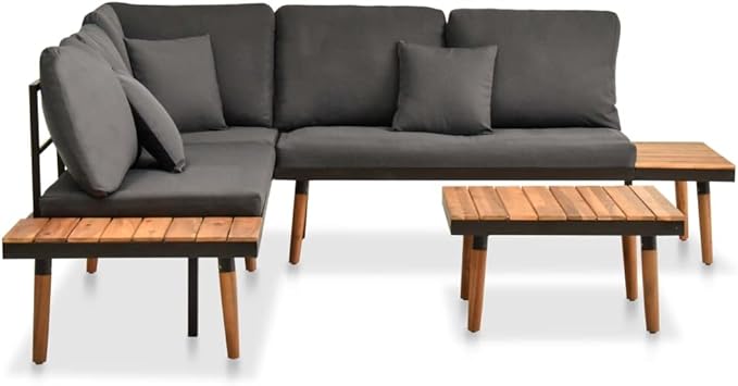 4 Piece Patio Lounge Set,Solid Wood Outdoor Furniture Set,Patio Conversation Sofa Set,Garden Backyard Poolside Patio Seating Set,with Cushions Solid Acacia Wood