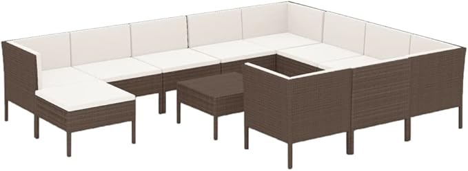 Patio Lounge Set with Cushions,Patio Furniture Sets,Patio Conversation Sets,Outdoor Furniture Sets,for Garden,Backyard,Outdoor,12 Piece Poly Rattan Brown