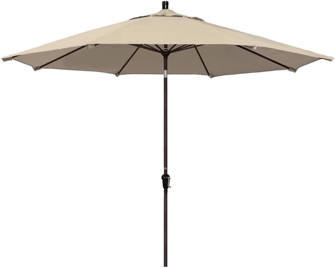 California Umbrella 11' Round Aluminum Market Umbrella, Crank Lift, Auto Tilt, Bronze Pole, Pacifica Beige