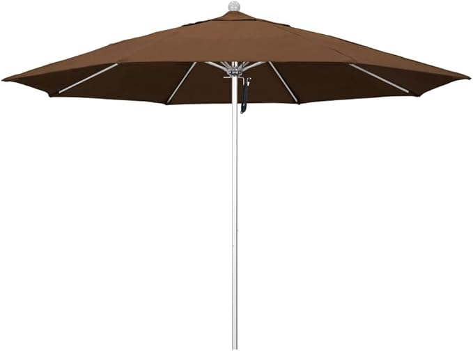 California Umbrella Aluminum/Fiberglass, Push Open, Silver Pole, Sunbrella Teak Umbrella, 11' Round