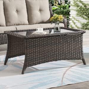 HUMMUH Patio Furniture 6 Pieces Outdoor Furniture Set Wicker Outdoor Sectional Sofa with Swivel Rocking Chairs,Patio Ottomans,Patio Coffee Table