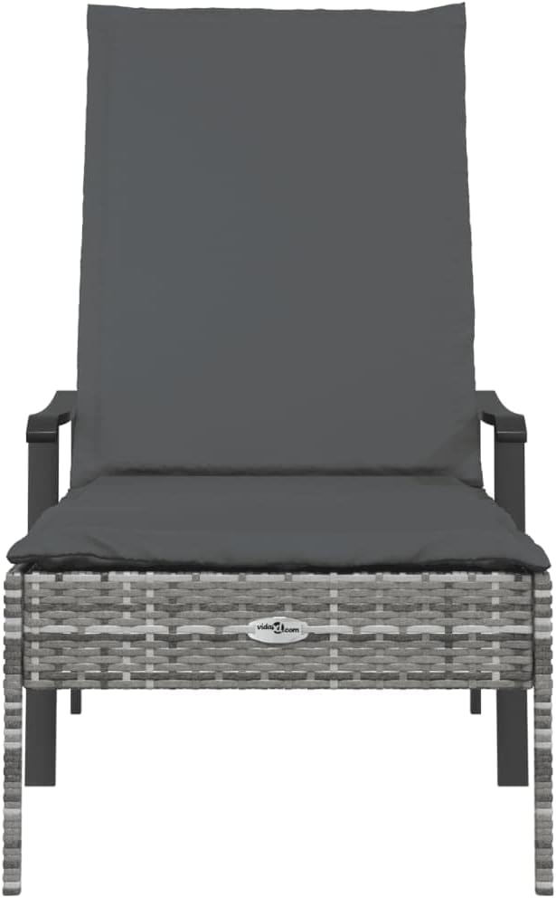 Sun Lounger with Cushion Gray Poly Rattan, Outdoor Patio Sectional, Outdoor Sofa Set, Furniture Conversation Sets, Outdoor Porch Furniture for Balcony, Yard