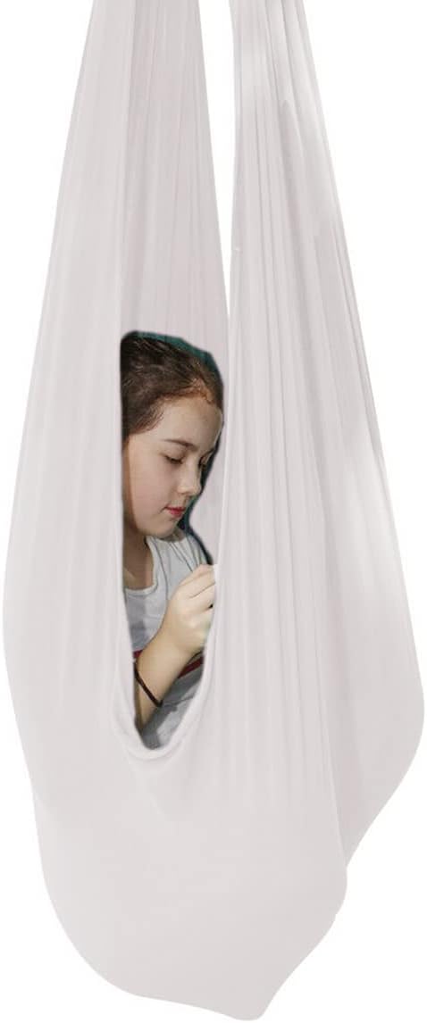 Sensory Swing for adults Indoor kids Therapy Swing Adjustable Calming Snuggle Hammock durable soft strong fabric swing Great for Sensory Integration stimulation ( Color : White , Size : 1M x 2.8M )