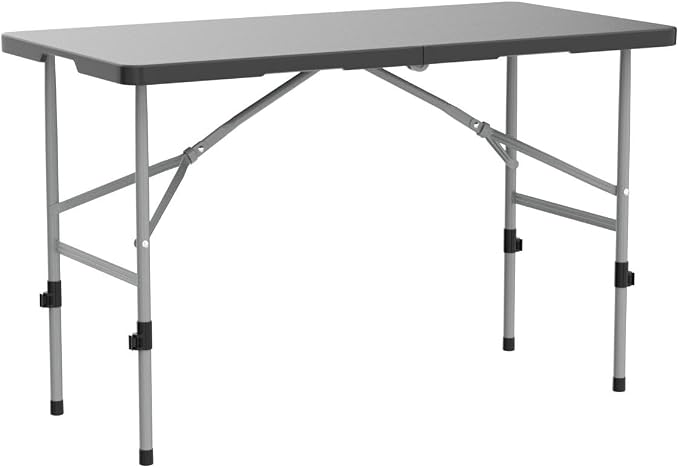 Magshion 4ft Plastic Folding Table, Indoor Outdoor Collapsible Portable Dining Table w/Handle, Ideal for Picnic Party Camping, Black
