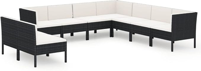 Patio Lounge Set with Cushions,Patio Furniture Sets,Patio Conversation Sets,Outdoor Furniture Sets,for Garden,Backyard,Outdoor,9 Piece Poly Rattan Black