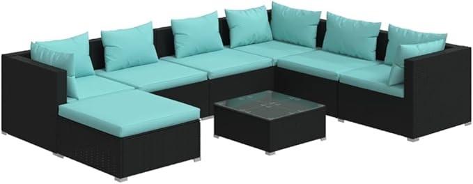 8 Piece Patio Lounge Set with Cushion, Furniture Conversation Sets Patio Lounge Set Piece Patio Set Outdoor Patio Sectional s Poly Rattan Black