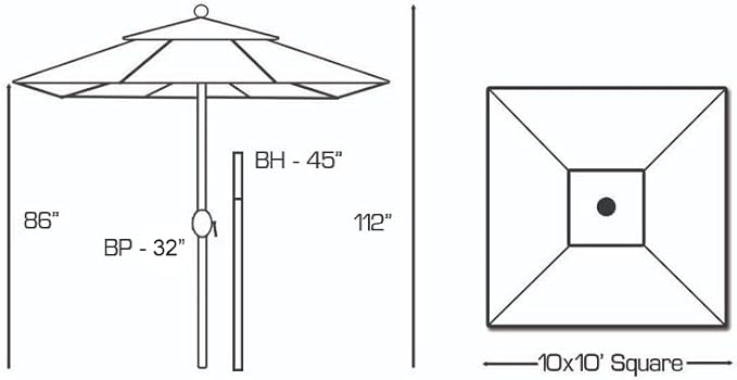 Galtech Wind Resistant Patio Umbrella 10 FT, Stand Alone Design, Auto Tilt, Square Canopy, Threaded Bottom Pole, No Wobble Construction (10-FT SQR-Ant.Bronze Frame Sunbrella: Navy)