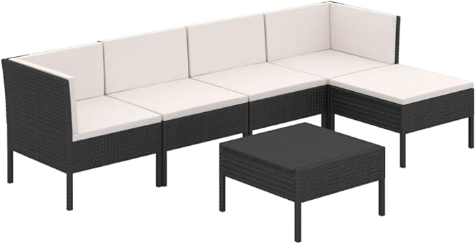 6 Piece Patio Lounge Set with Cushions,Patio Sofa,Outdoor Daybed,Patio Seating,Outdoor Furniture Sets,Patio Conversation Sets,Modern Set,Outdoor Patio Chairs,Patio Furniture Set, Poly Rattan Black