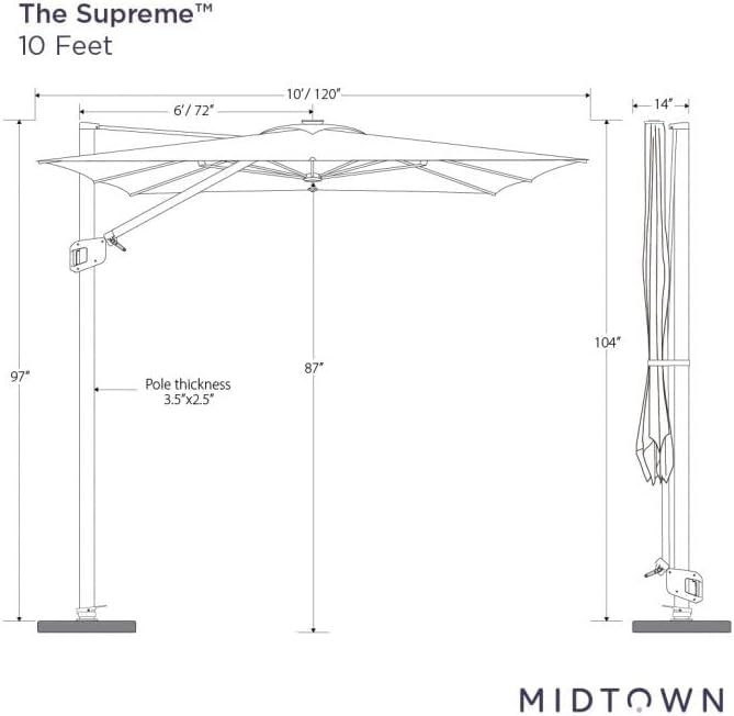 Midtown Umbrellas 9x9 Ft Outdoor Cantilever Patio Umbrella w/Sunbrella Canvas Natural Fabric - Tilt 360° Rotate Offset Patio Umbrella, Deck Patio Umbrella, Backyard Umbrella & Garden Umbrella - Black Frame