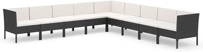 9 Piece Patio Lounge Set with Cushions,Patio Sofa,Outdoor Daybed,Patio Seating,Outdoor Furniture Sets,Patio Conversation Sets,Modern Set,Outdoor Patio Chairs,for Backyard,Garden,Poly Rattan Black