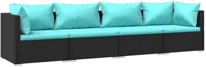 4 Piece Patio Lounge Set with Cushion, Furniture Conversation Sets Piece Patio Set Outdoor Patio Sectional Patio Lounge Set s Poly Rattan Black