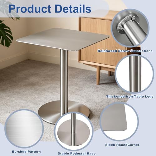 Modern Industrial Small Dining Table, Easy to Clean & Assemble Bar Table for Outdoor Bistro, Pub, Bubble Tea Shops, Cafes - 80x80x95cm