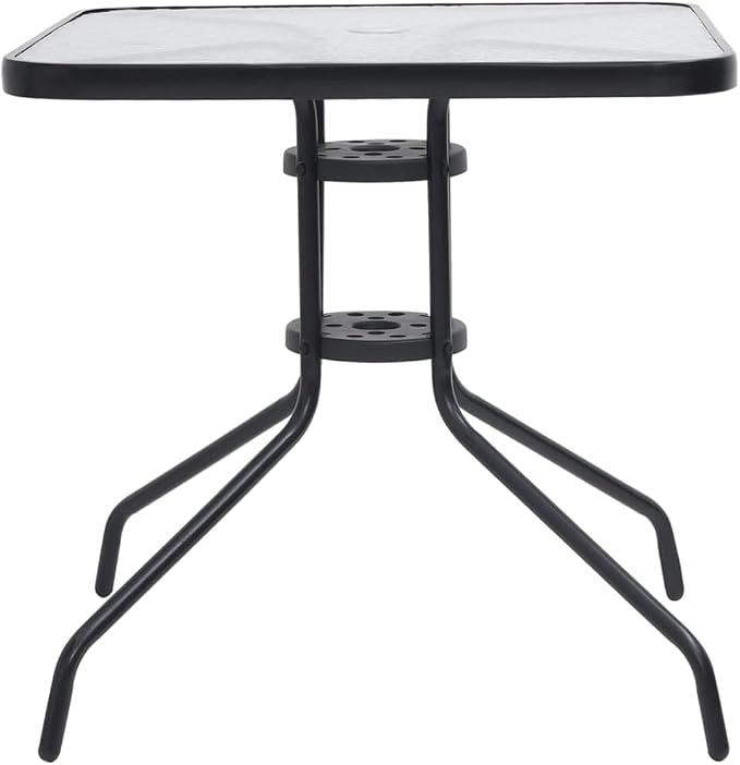 3-Piece Patio Dining Set with Glass Table and 2 Rattan Chairs | Features a square tempered glass table and stackable chairs, ideal for balconies and small outdoor spaces.