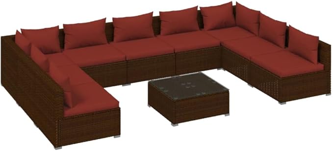 10 Piece Patio Lounge Set with Cushion, Piece Patio Set Patio Lounge Set Outdoor Patio Sectional Furniture Conversation Sets s Poly Rattan Brown