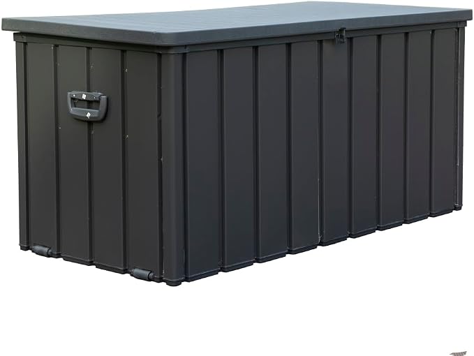 Large 120-Gallon Waterproof Outdoor Storage Box for Patio, Deck, or Poolside – Durable Weather-Resistant Design with Lockable Lid (100 Gallon W/Resin Lid (Dark Gray))