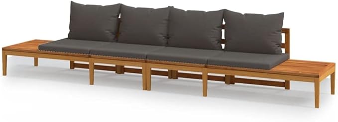 Patio Benches with Dark Gray Cushions,Patio Lounge Set,Patio Conversation Sets,Outdoor Furniture Sets,for Garden,Backyard,Outdoor,2 pcs Acacia Wood