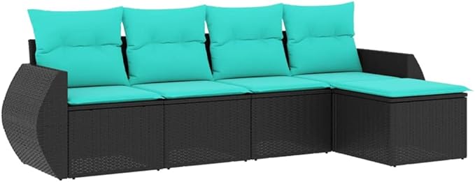 Patio Furniture Sets,Outdoor loveseat,Patio Conversation Sets,5 Piece Patio Sofa Set with Cushions Black Poly RattanSuitable for Patio, Garden, Gazebo Low