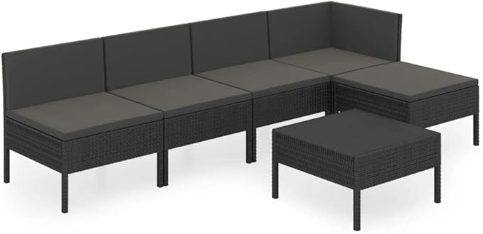 Patio Lounge Set with Cushions,Patio Furniture Sets,Patio Conversation Sets,Outdoor Furniture Sets,for Garden,Backyard,Outdoor,6 Piece Poly Rattan Black