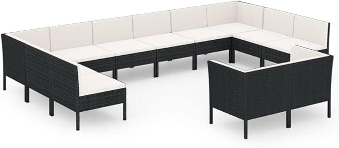 12 Piece Patio Lounge Set with Cushions,Patio Sofa,Outdoor Daybed,Patio Seating,Outdoor Furniture Sets,Patio Conversation Sets,Modern Set,Outdoor Patio Chairs,Patio Furniture Set, Poly Rattan Black