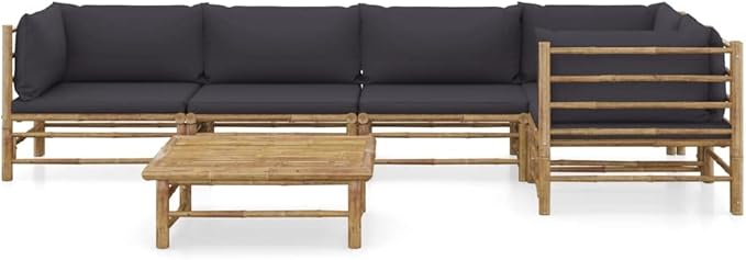 6 Piece Patio Lounge Set with Dark Gray Cushions,Patio Sofa,Patio Seating,Outdoor Couch,Patio Conversation Sets,Front Porch Furniture,Modern Set,Outdoor Furniture, Bamboo