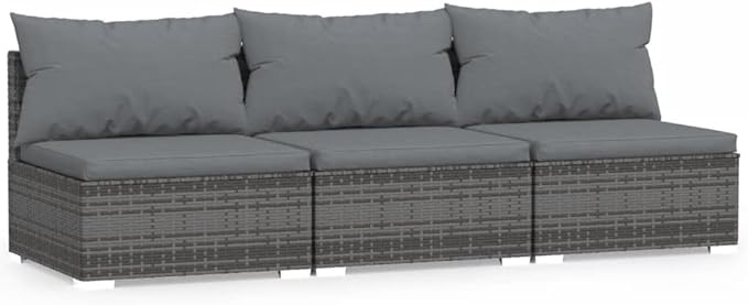 Patio Lounge Set with Cushions,Outdoor Patio Furniture,Conversation Furniture,Patio Furniture Sets,for Terrace,Garden,Backyard,3 Piece Gray Poly Rattan