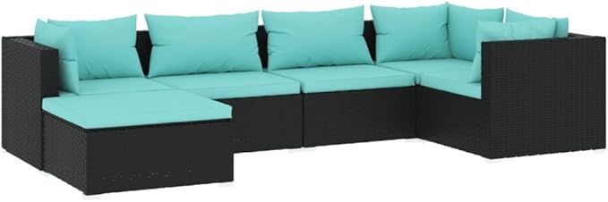 6 Piece Patio Lounge Set with Cushion, Furniture Conversation Sets Patio Lounge Set Outdoor Patio Sectional Piece Patio Set s Poly Rattan Black