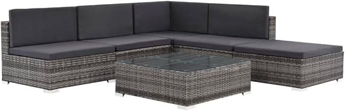 Patio Lounge Set with Cushions,Outdoor Furniture,Outdoor Furniture Sets,Patio Conversation Sets,for Garden,Deck,Backyard,6 Piece Poly Rattan Gray