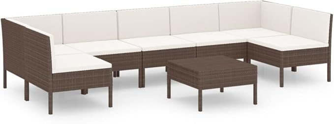 Patio Lounge Set with Cushions,Patio Furniture Sets,Patio Conversation Sets,Outdoor Furniture Sets,for Garden,Backyard,Outdoor,8 Piece Poly Rattan Brown