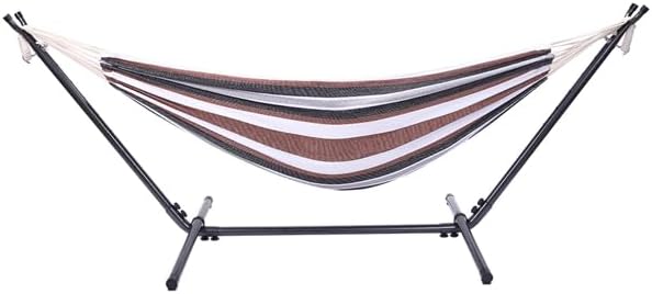 Double Hammock with Steel Stand for Outside,Portable Space Saving Heavy-Duty Steel Frame Hammock w/Portable Carrying Bag for Indoor Outdoor Patio Yard Camping,Easy Assembly,600 lbs Capacity (Coffee)