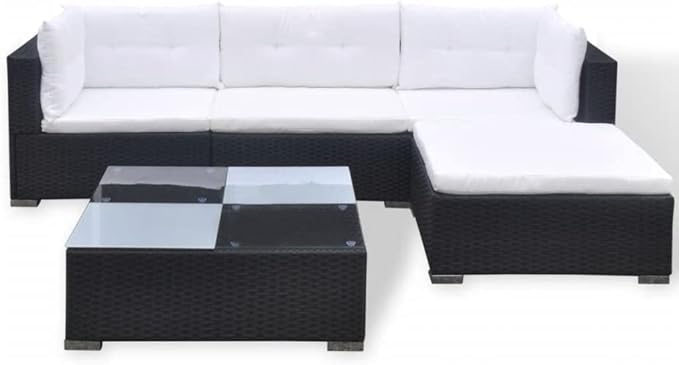 Patio Lounge Set with Cushions,Outdoor Patio Furniture,Conversation Furniture,Patio Furniture Sets,for Terrace,Garden,Backyard,5 Piece Black Poly Rattan