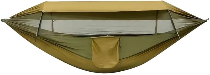 Outdoor Camping Hammock with Mosquito Net and Sun Canopy, Double Person Anti-Flip Design, Nylon Fabric, Portable with Detachable Rain Fly (B)