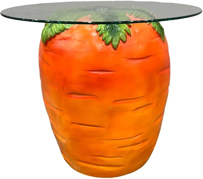 Carrot Shaped Side Table with Glass Top Resin Fruit Stool Novelty End Table for Living Room Bedroom Patio Garden, Outdoor Indoor Accent Table