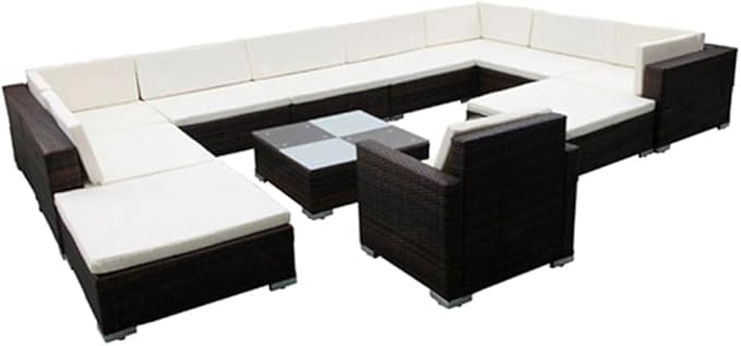 12 Piece Patio Lounge Set with Cushions, Patio Conversation Set Front Porch Furniture Porch Furniture Set Outdoor Dining Sets for Negotiation Area Garden Piazza Poolside Poly Rattan Brown
