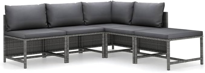 5-Piece Modular Outdoor Patio Furniture Set, 23.6 x 23.6 x 12.6 in Grey PE Rattan Conversation Sectional for Garden, Balcony, Deck, Sunroom, Apartment