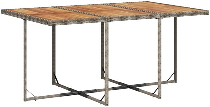 Afuera Living 7-Piece Rattan Garden Dining Set, Gray/Brown Finish, Acacia Wood and UV-Resistant PE Rattan, Includes Cushioned Chairs, Rectangular Table for Outdoor Patio or Garden Dining