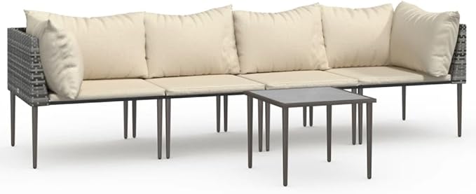 5 Piece Patio Lounge Set with Cushions, Patio Conversation Set Outdoor Sofa Sets Sectional Sofa Front Porch Furniture for Exhibition Garden Piazza Negotiation Area Gray Poly Rattan