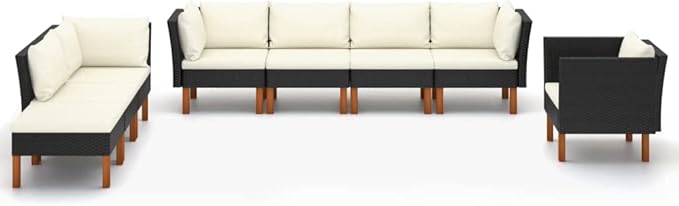 Patio Lounge Set,Patio Furniture Sets,Patio Conversation Sets,Outdoor Furniture Sets,for Garden,Backyard,Outdoor,8 Piece Poly Rattan and Eucalyptus Wood Black