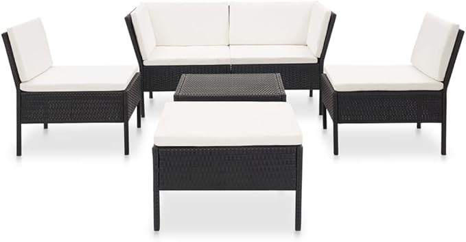 Patio Lounge Set with Cushions,Outdoor Furniture,Outdoor Furniture Sets,Patio Conversation Sets,for Garden,Deck,Backyard,6 Piece Poly Rattan Black