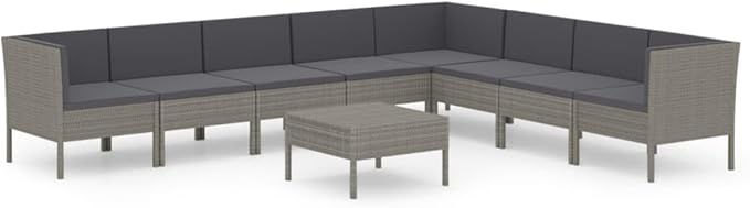 9 Piece Patio Lounge Set with Cushions,Patio Sofa,Outdoor Daybed,Outdoor Furniture Sets,Patio Seating,Patio Conversation Sets,Modern Set,Patio Furniture Set,Front Porch Furniture, Poly Rattan Gray