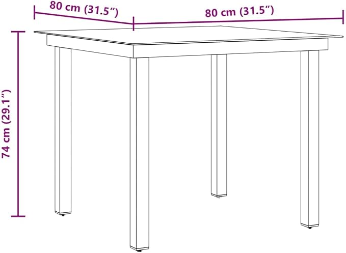 Aluminum Frame Glass Dining Table 31.5in Black Outdoor | Clear Glass Top, Spill-Resistant Surface, Compact for 4, Easy Clean, Patio Balcony Use