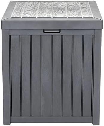 51 Gallon Outdoor Storage Box, Weather-Resistant Plastic Resin Deck Box with Wheels and Waterproof, Patio Garden Furniture Box Easy to Move and Assemble (Grey, 51-Gallon)