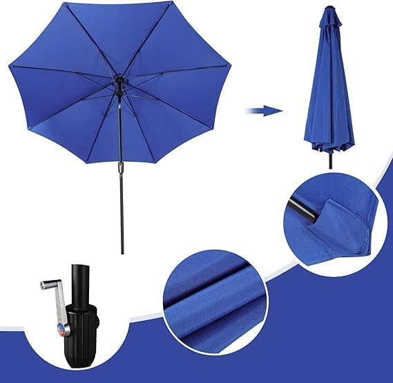 9ft Wooden Umbrella, Outdoor Patio Umbrella, Wood Market Umbrella, Patio Umbrella Wood Pole with Pulley Lift for Garden, Yard, Deck, Pool, Market