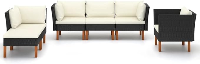 Patio Lounge Set,Patio Furniture Sets,Patio Conversation Sets,Outdoor Furniture Sets,for Garden,Backyard,Outdoor,6 Piece Poly Rattan and Eucalyptus Wood Black